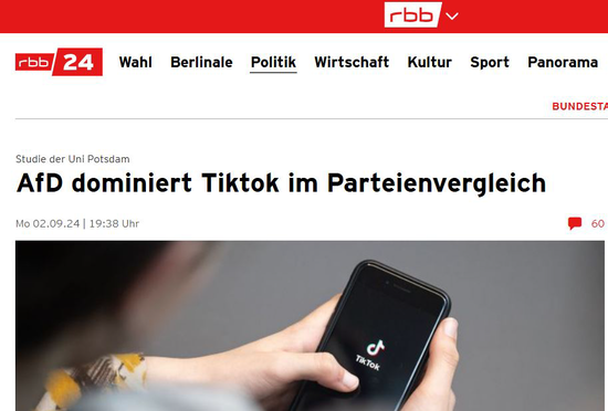 Potsdam Study: Right wing AFD dominates TikTok.